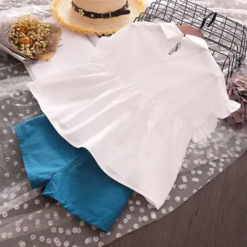 

Children's Blouse Summer 2019 New Girl's College Style Shirt + Shorts Two Kids Suit 2-6 Years E455