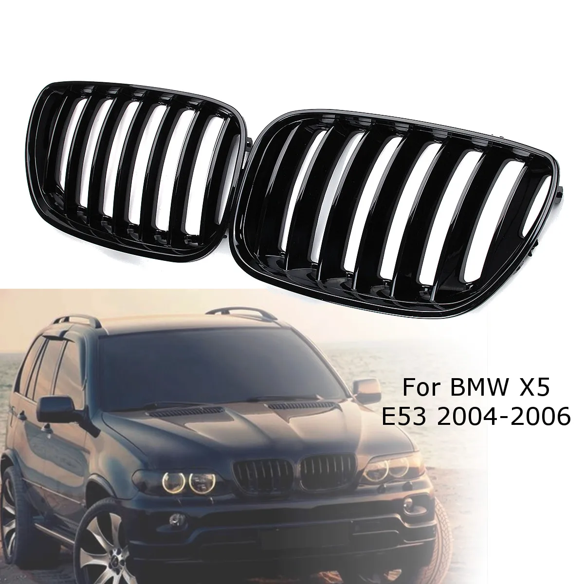 2Pcs Gloss Black Car Front Kidney Grill Grilles Right & Left for BMW X5