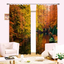 Цифровой трехмерной затенения Шторы s черный шелк три слоя растительных тканей лесной пейзаж 3D Шторы