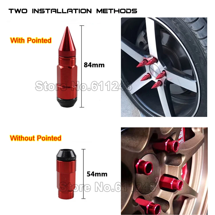 Skup Car Styling nakrętki do kół m12x1, 5 m12x1, 25 Racing nakrętka kompozytowa z zabezpieczeniem przeciw kradzieży stalowy zamek śruba z nakrętką koła z kolcami czerwony niebieski czarny