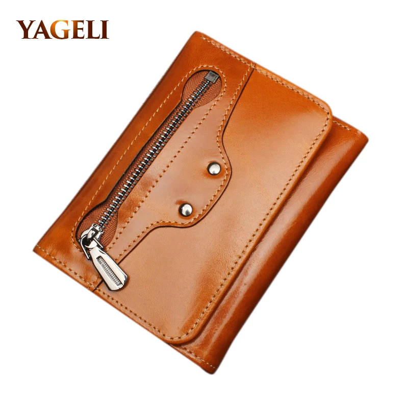 

2018 Genuine Leather Women's Wallets Three Fold Short Ladies' Wallet Include Photo and Card Holder Cowhide Clutch and Purse