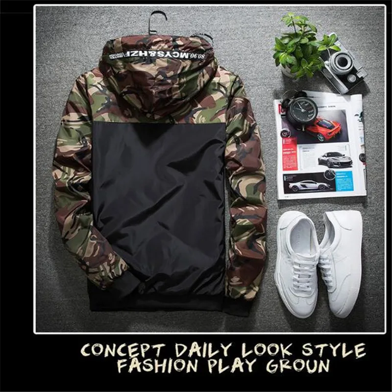  2018 Windbreaker Zipper Outwear Army Brand Clothing Men Bomber Jacket Thin Slim Long Sleeve Camoufl