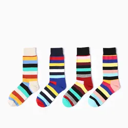 2019 Venlarain счастливые носки контрастных цветов полосатые носки Ретро этнический стиль женские хлопковые носки Швеция длинные носки без