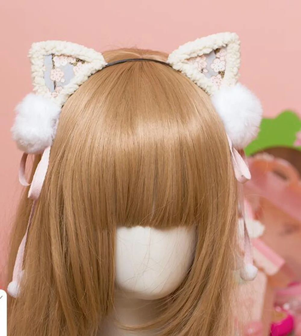 

Women Lolita Cat Ear Headband Sweet Halloween Cosplay Headwear Hair Accessories