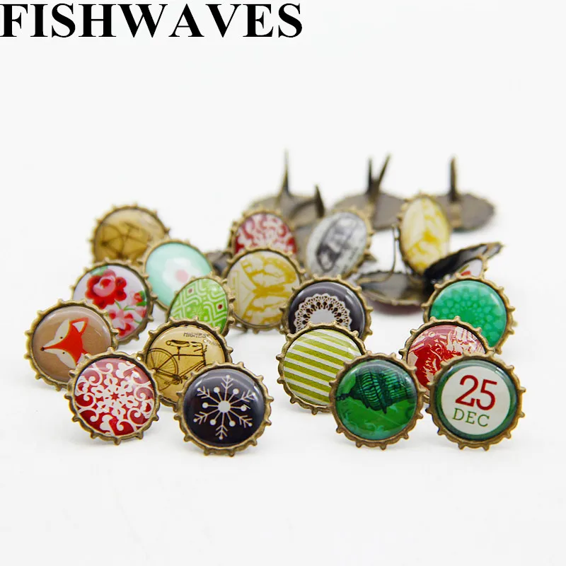 

30pcs 15mm Mix Flower Pattern Color Round Metal Fastener Brads For DIY Scrapbooking Embellishment Craft Photo Album Decoration