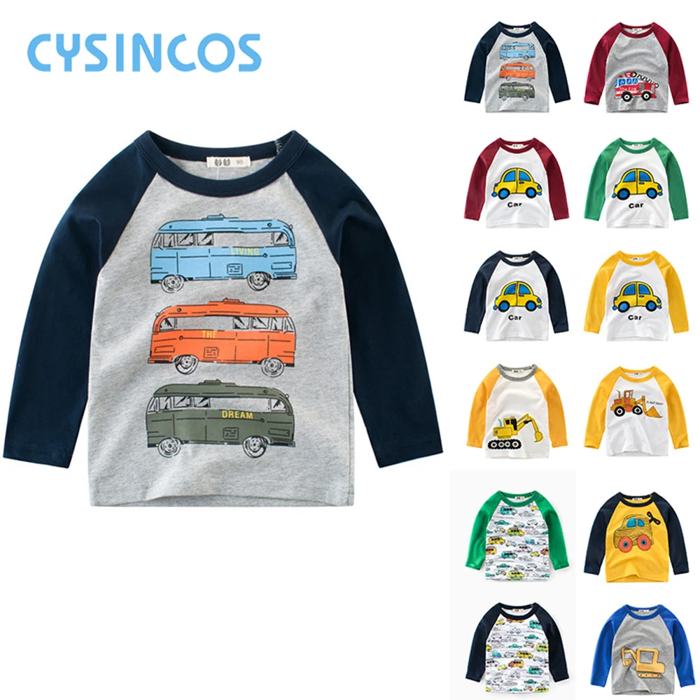 

Boys Cartoon Car Print T-shirt Spring Autumn Long Sleeve Kids Cotton Clothes Baby Casual Tops Tees Children Patchwork T Shirt