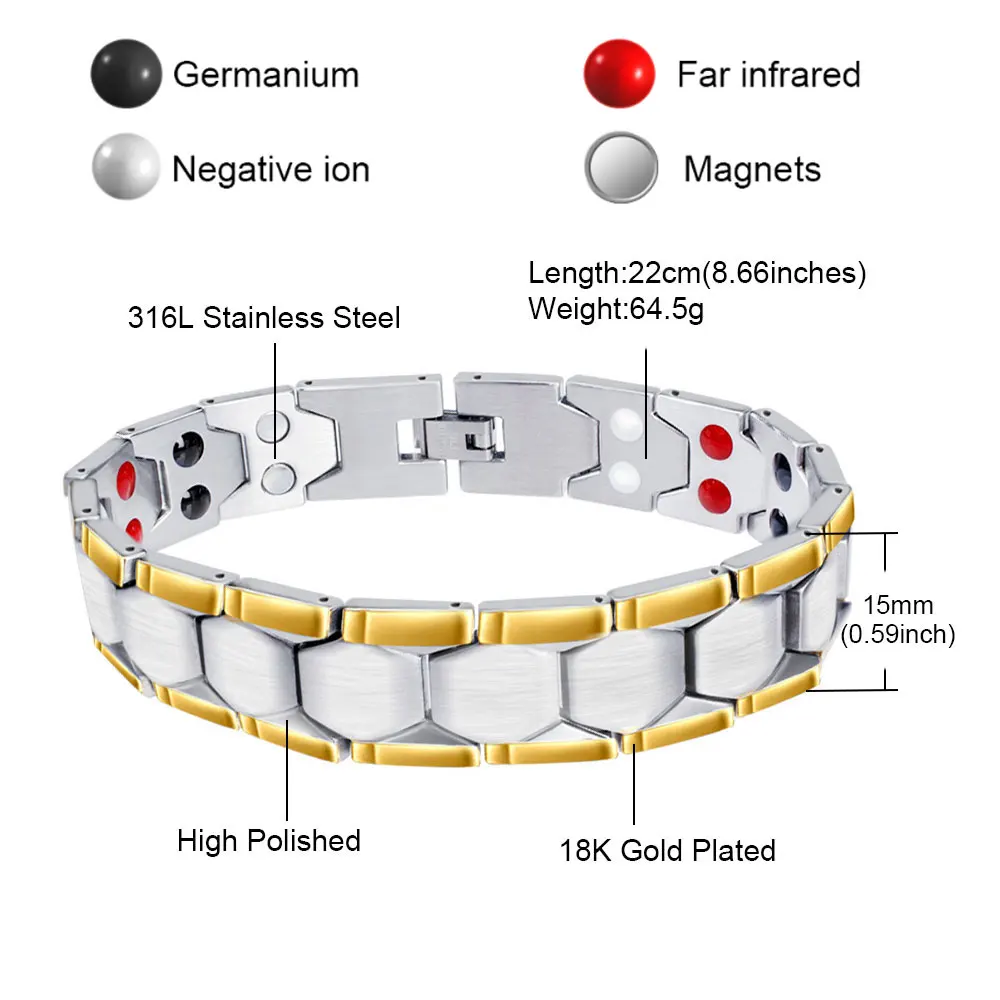 FINE4U B065 Men's Health Bracelets& Bangles 316L Stainless Steel Charm Bracelets For Men Energy Magnetic Germanium Bracelet