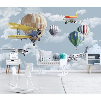 

Children's Room Wall Papers Cartoon Balloon Airplane Photo Wallpaper Mural 3D Kids Bedroom Self Adhesive Vinyl / Silk Wallpaper