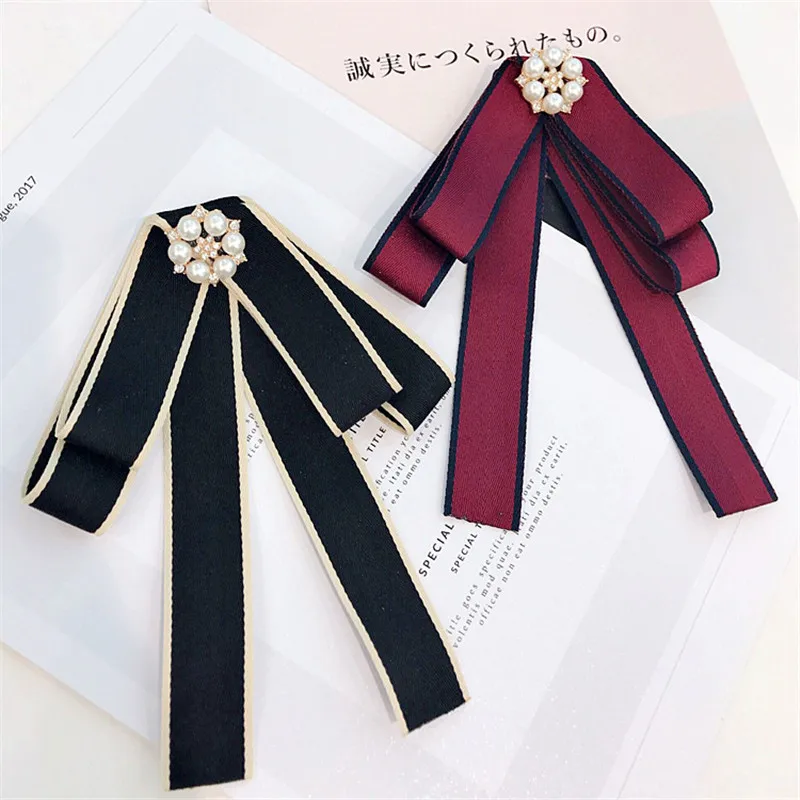 

Korea Handmade Academy Fabric Imitation Pearl Rhinestone Shirt Pin Neck Bow Tie Apparel Accessories Fashion Jewelry-YHNLB007F