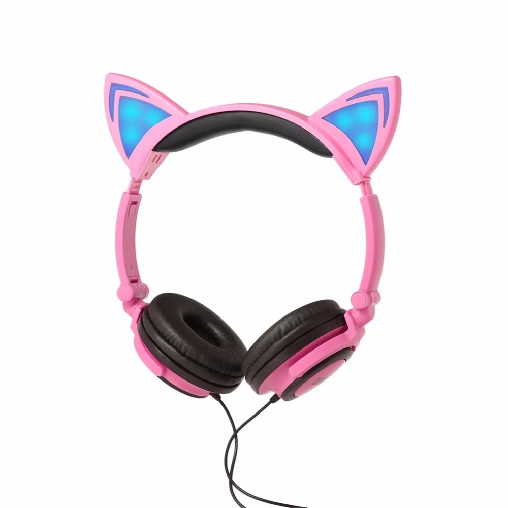 Cartoon Cute Lovely Cat Headphones Wired Headband Headphone with LED Light For PC Laptop Mobile