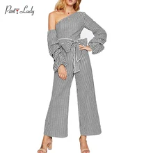 Party Lady 2018 Party Club Jumpsuits For Women Autumn Winter Striped Fashion Rompers Sexy Three-layer Sleeve Girls Jumpsuit -E