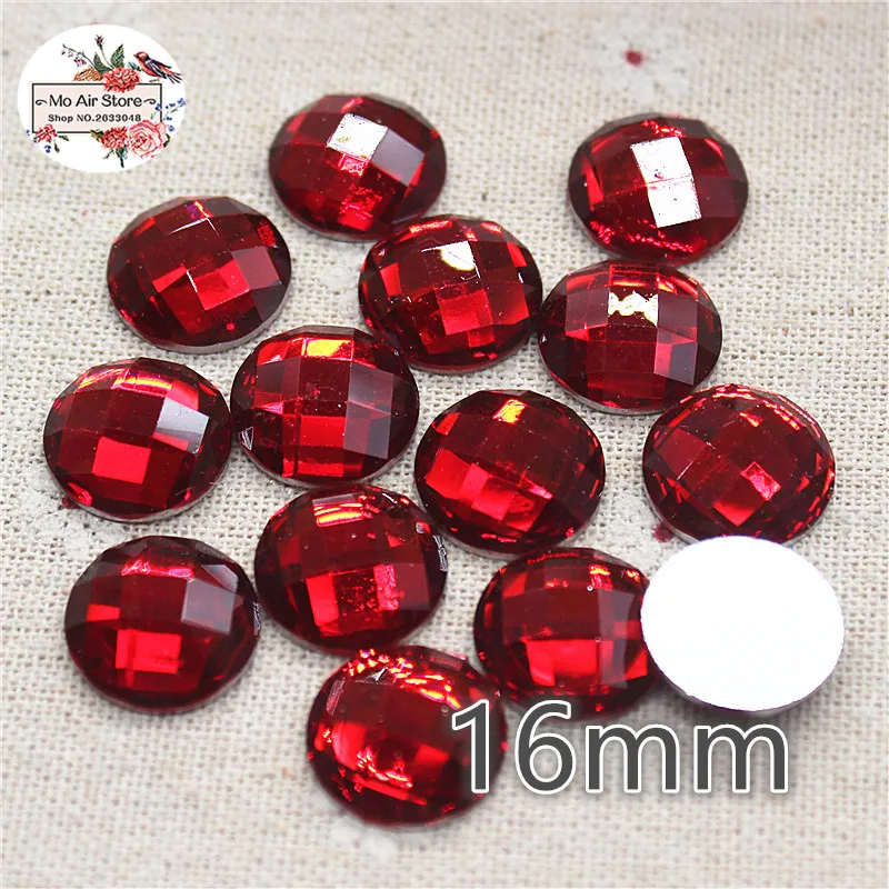 

50pcs 16mm shiny red round latticed Acrylic acrylic rhinestone Flat back Cabochon Art Supply Decoration Charm Craft
