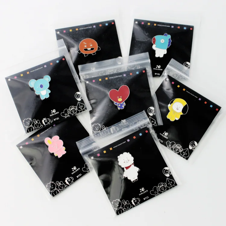 

BT21 Enamel Pin BTS TATA CHIMMY RJ COOKY SHOOKY MANG Metal Badge Embossing Brooch Chestpin Keychain Keyring Ornament Collection