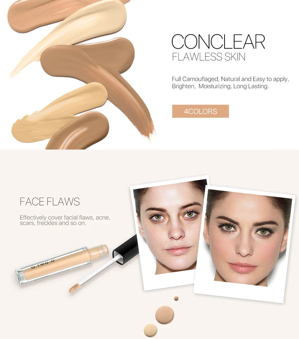 O.TWO.O Makeup Concealer Liquid Convenient Full Coverage Eye Dark Circles Blemish 4 Colors New Dark Skin Face Contour Cosmetics