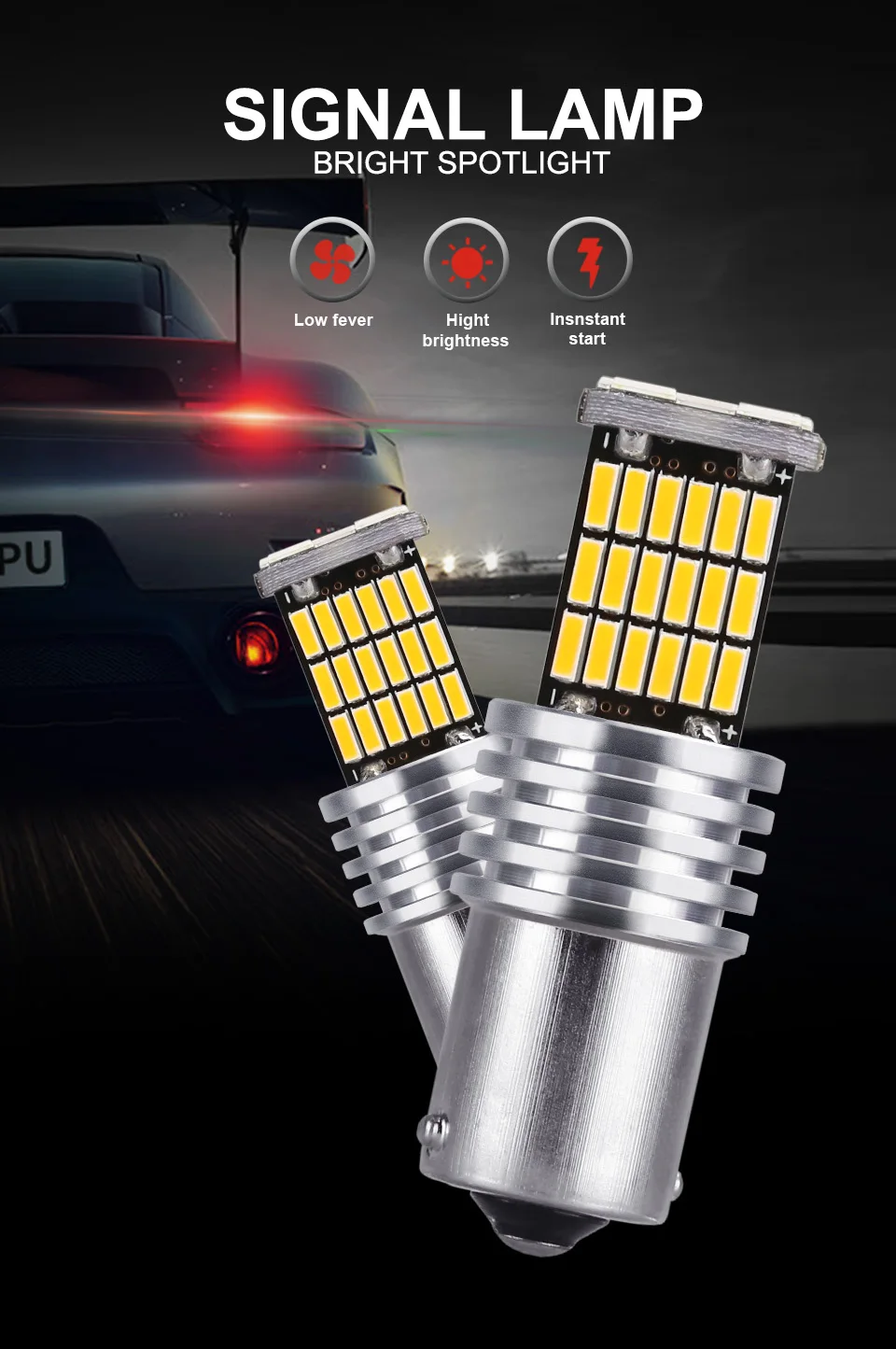 ANMINGPU 2x 45SMD 12V сигнальная лампа Ba15s Led Canbus P21W Led 1156 R5W PY21W Led Bau15s Автомобильная Поворотная светильник светодиодный задний фонарь белого цвета