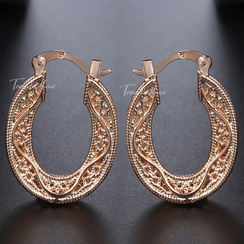 

Double Layers Cut Out Carved Oval Hoop Earrings For Women Girl 585 Rose Gold Earrings 2018 Fashion Jewelry Gifts For Women GE158