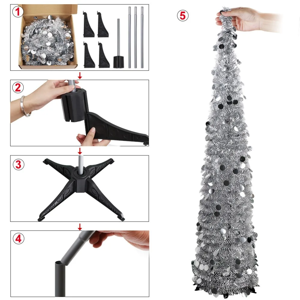 OurWarm 1,5 м Складная искусственная Рождественская елка мишура с блестками всплывающая елка с подставкой подарок на год Рождественское украшение