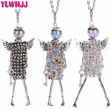 YLWHJJ new doll multicolor rhinestone long necklaces & pendants brand girls angel wings fairy white fashion statement jewelry