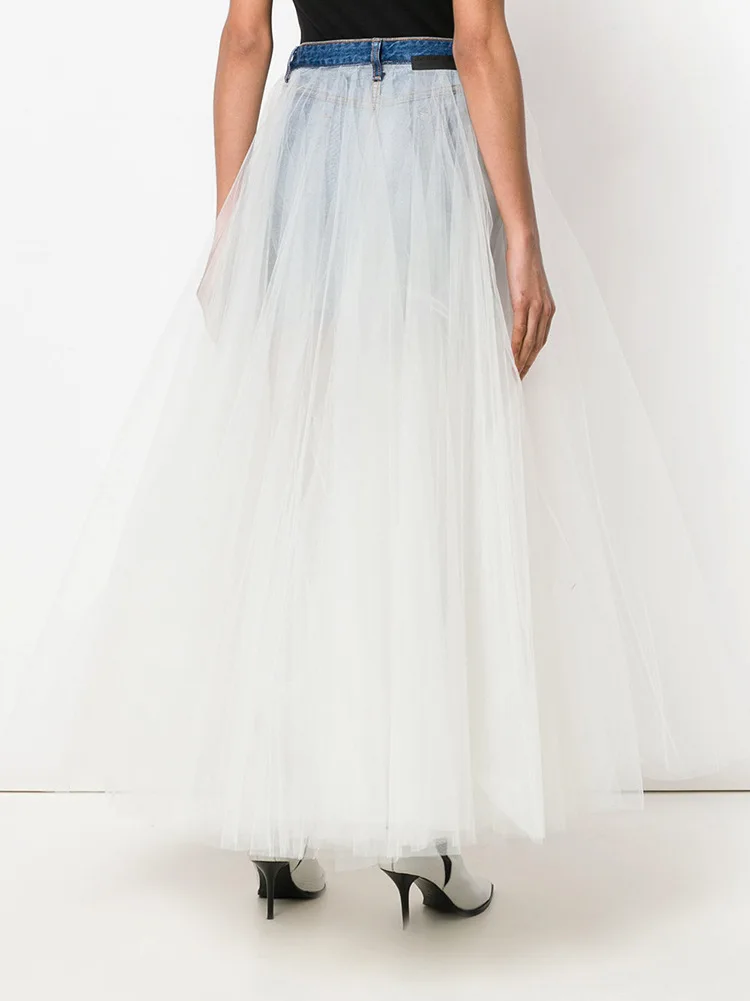 Dress White Negative Fashion Stitching Ins Half 2019 Skirt Super Denim Length Summer Spring Wear New Fire And Mesh Positive Fairy fpfq1Hx6w