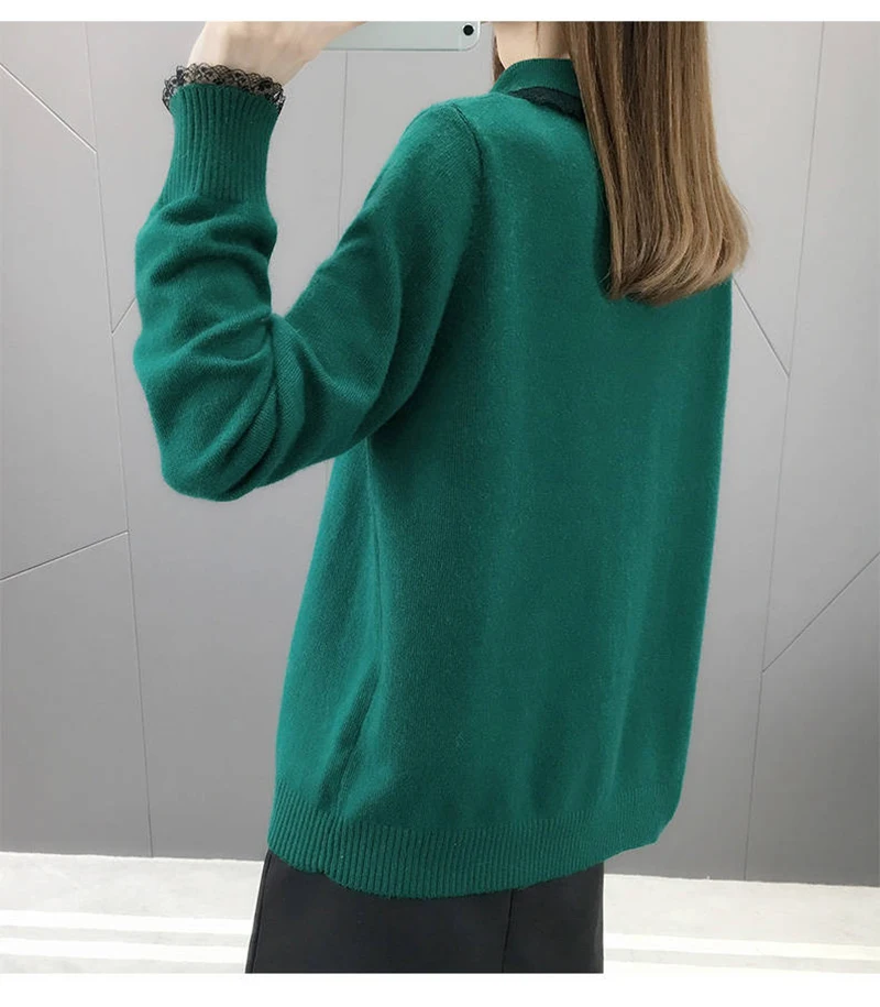 VANGULL новые женские вязаные свитера весна осень короткие Лоскутные кружевные пуловеры с бантом под шею с длинным рукавом свитера