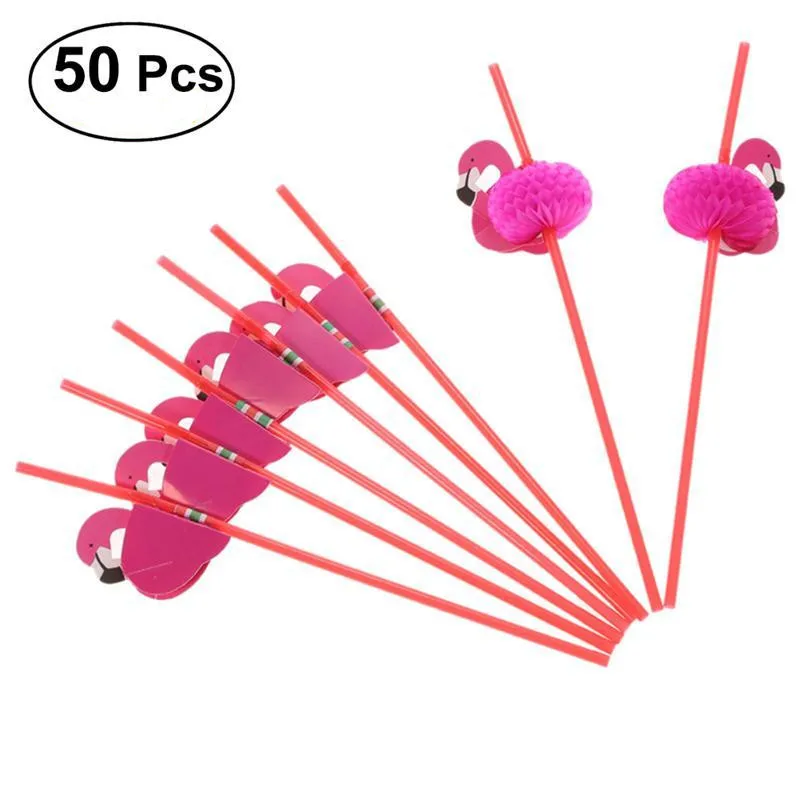 

50pcs Flamingo Paper Straws Disposable Drinking Suckers Tubularis For Bar Club DIY Drink Wedding Party Decoration