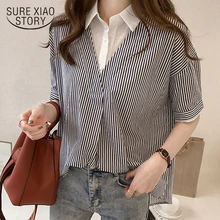 new summer striped blouse shirt plus size female office lady style women clothing short sleeved blouses women tops 0614 40