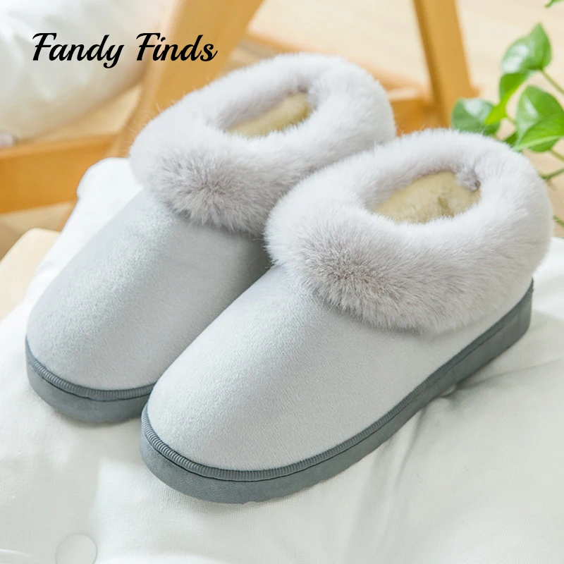 

Fandy Finds Men Home Slippers Autumn Winter Unisex Style Solid Color Soft Flat Non-Slip Sole Plush Male Winter Slippers