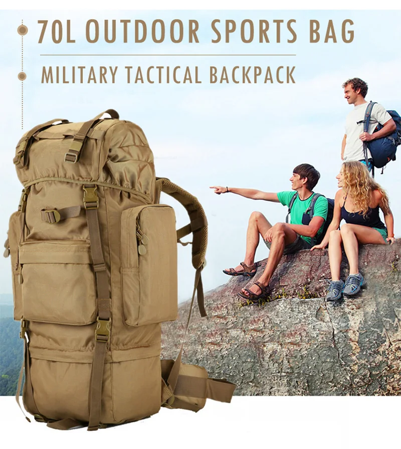 70 L large Backpack Outdoor Sports Bag 3P Military Tactical Bags For Hiking Camping Climbing Waterproof Wear-resisting Nylon Bag