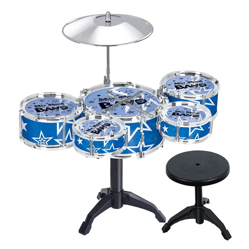 

Children'S Kids Jazz Drum Set Jazz Drums Educational Instrument Toys Beginners Practice Set Blue
