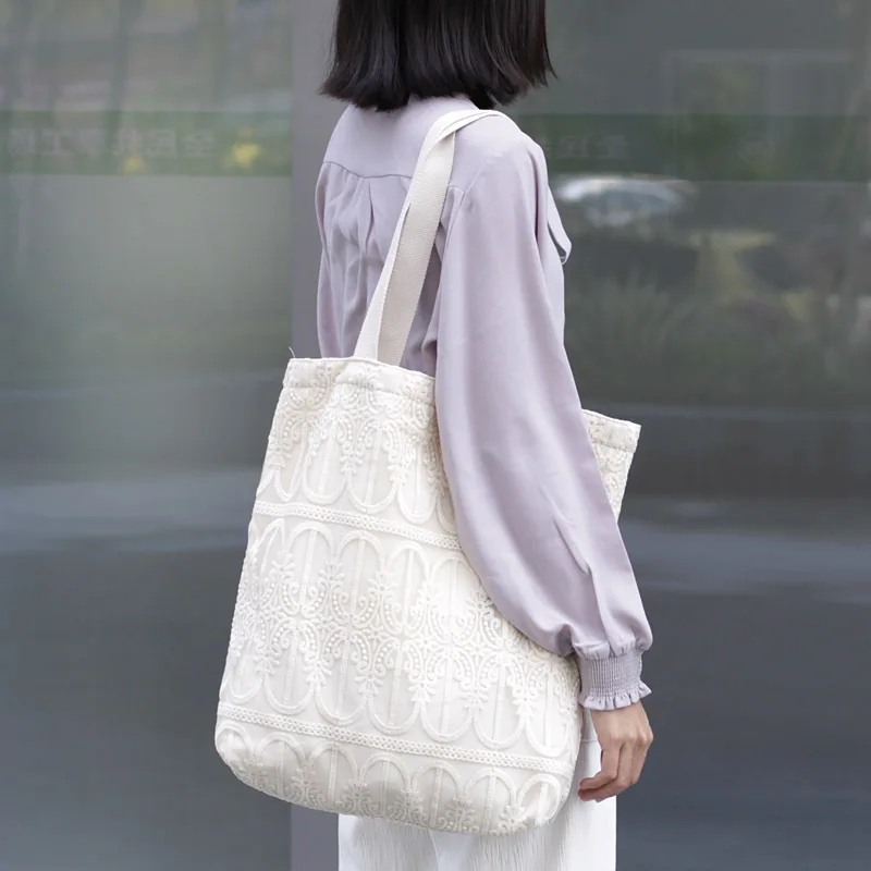 

Large Capacity Women Casual Handbags Shoulder Bags Environment friendly Portable lace Student Bags Shopping Beach Bag