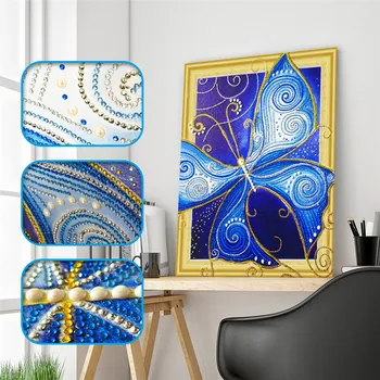 

Special Shaped 5D DIY Diamond Painting Blue Butterfly Partial Drill Cross Stitch Rhinestone Diamond Embroidery Weeding Kids Gift
