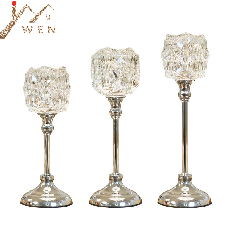 シルバーキャンドルホルダー簡単なガラス結婚式のクリスタルキャンドルスタンドロマンチックな燭台テーブルセンターピースのための家の装飾|キャンドルホルダー|  - AliExpress