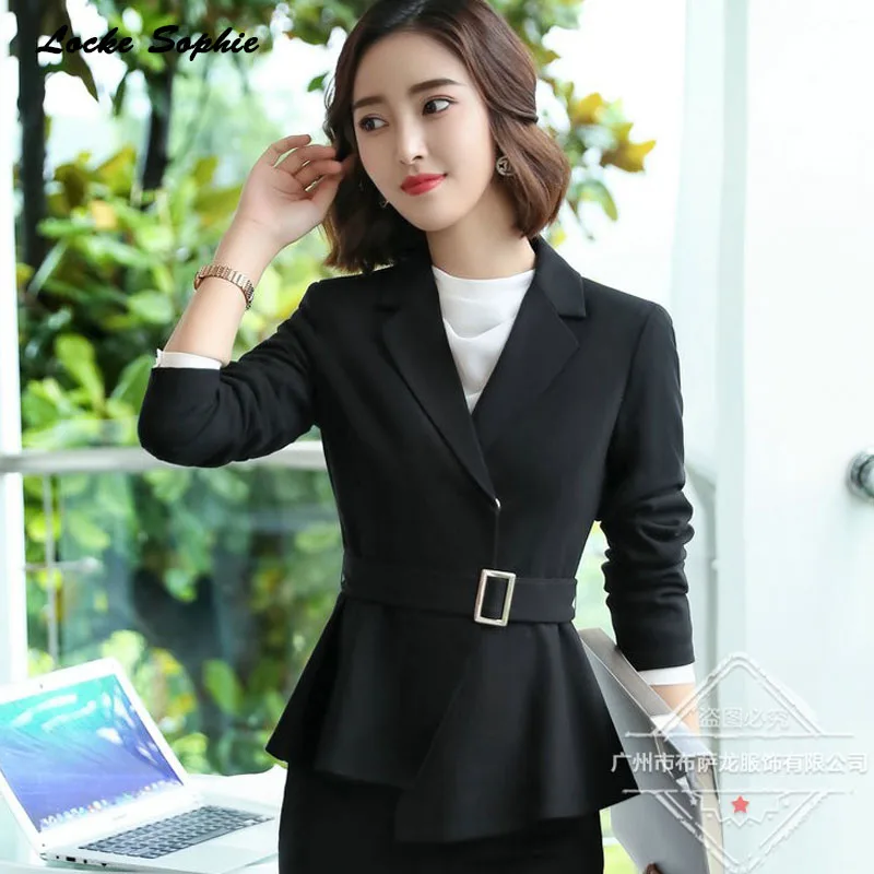 1pcs Women's Plus size Slim fit Blazers coats 2019 Spring cotton blend waist belt Suits jackets ladies Skinny Blazers Suits coat