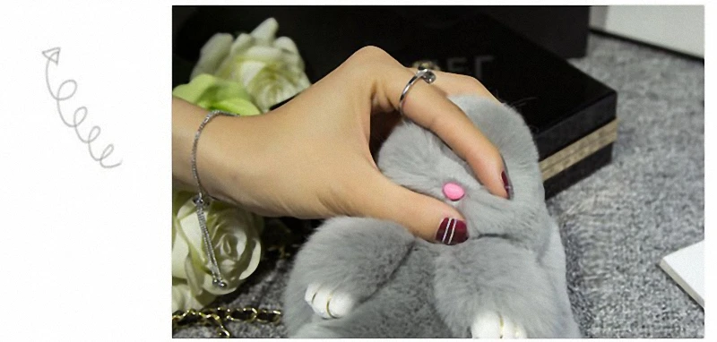18 cmex мех кролика брелок Подвеска сумка CarCharmCuteMini кролик игрушка кукла Настоящий мех брелки женская сумка KeychainFo-K015-llightblue