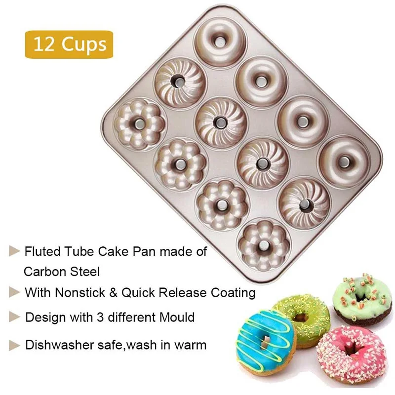 12 Holes Donut Mold Cookies Non Stick Doughnut Mould Baking Oven Tray Cupcake Baking Mold Muffin Baking Form Bakeware Tools