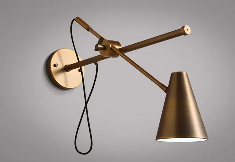 Винтажный медный Лофт светодиодный настенные светильники промышленные лампы рука может вращаться для украшения для спальни кабинет