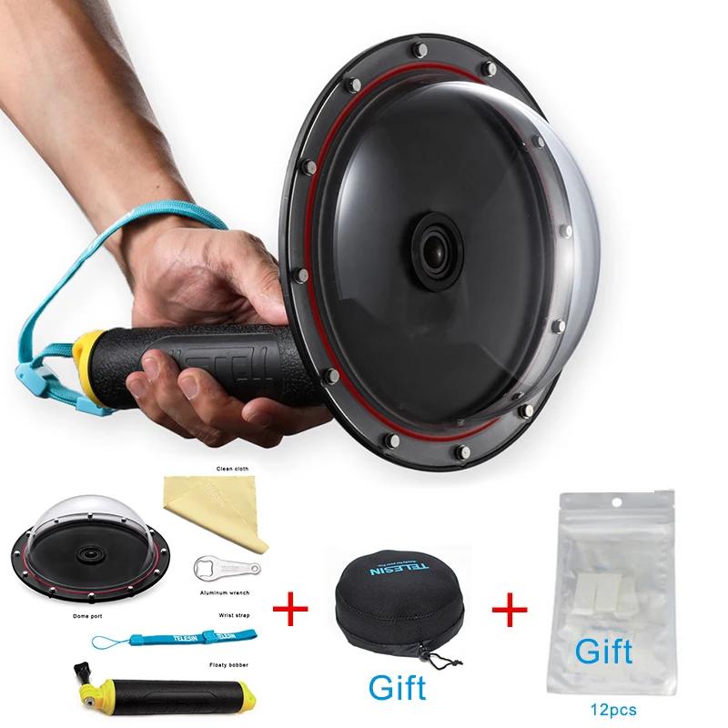  TELESIN 6 GoPro Dome Lens Transparent Dome Port + Dome Cover Bag+Anti-fog Inserts for Go Pro Hero 4 3 3+ GoPro Case Accessories 