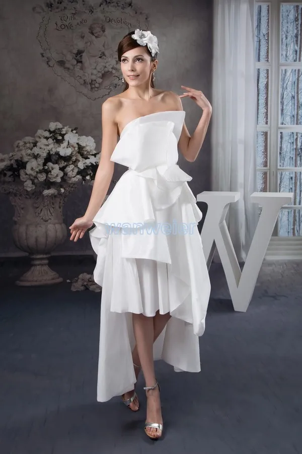 

free shipping 2013 arrival hot sale fashion design knee-Length custom size/color short front long back white bridesmaid dress