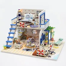 Рождественские подарки Миниатюрный Кукольный дом модель деревянная мебель строительные блоки игрушки подарки на день рождения синий берег Diy головоломка игрушка