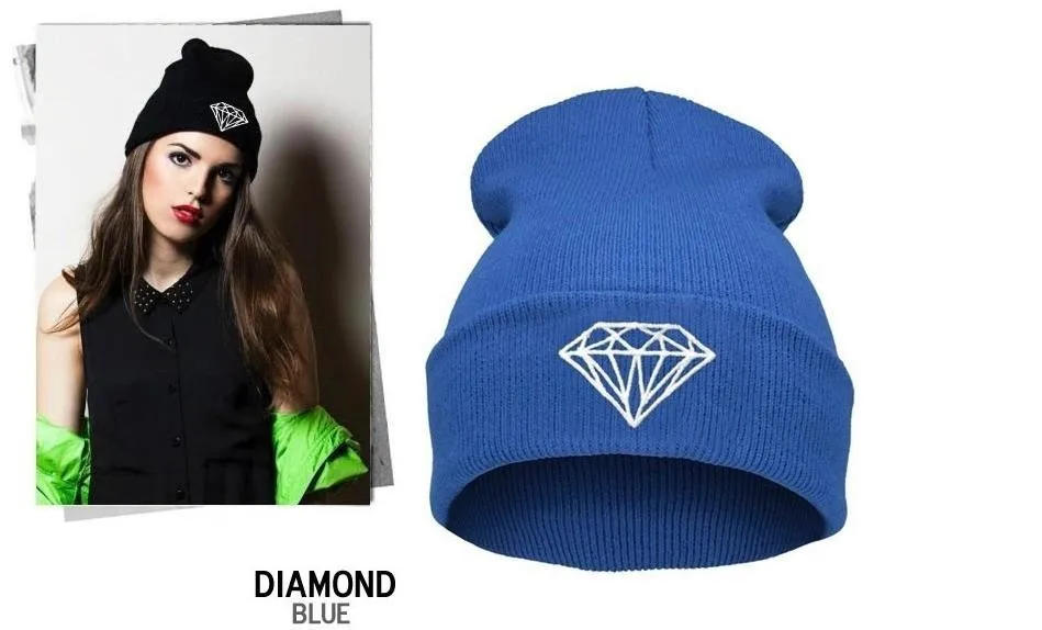 

Winter Diamond Hat Beanie Women Bad Hair Day Female Knit Skullies Hip-hop Hats Knitted Cap Stretch Free Shipping