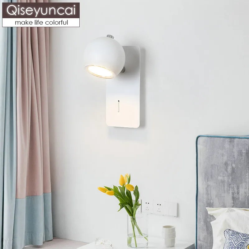 

Qiseyuncai Nordic log bedroom bedside wall lamp modern minimalist creative with switch LED living room TV wall lamp