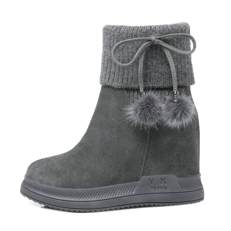 Женская обувь на кроличьем меху зимние сапоги из натуральной кожи на танкетке и высоком каблуке теплые туфли-лодочки без застежки высокие зимние панк-кроссовки