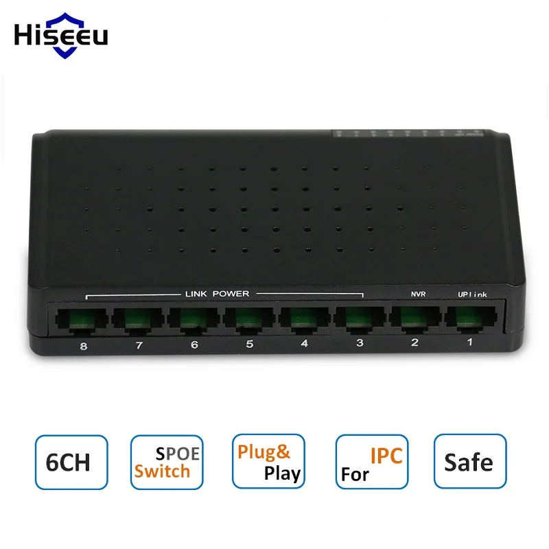 

6 Ports S POE Switch + 2 Ports DC Desktop Fast Ethernet Switch Network IP Cameras Powered POE Adapter work with our POE Splitter