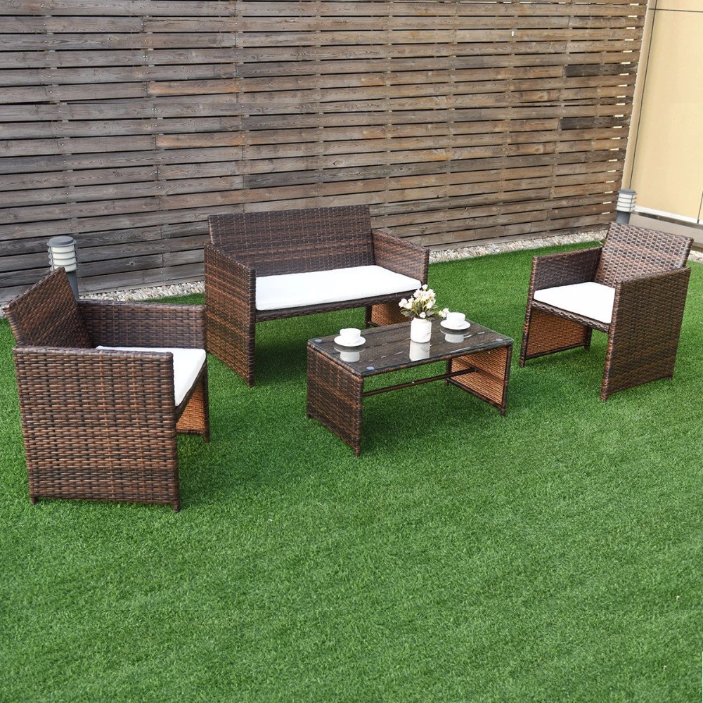 Giantex 4 Pc Rattan Patio Furniture Set Garden Lawn Sofa Cushioned Seat Wicker Sofa New Garden Set Hw57031 Aliexpress