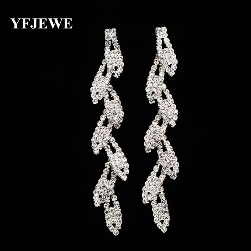 

YFJEWE New Fashion Gold and Silver Color Crystal Earrings for Women Rhinestones Super Long Earrings Jewelry Drop Earrings E377