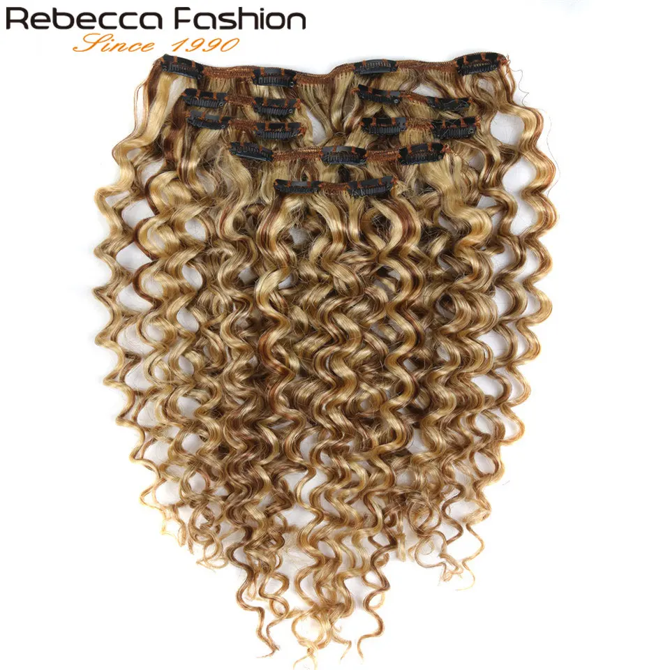 

Rebecca Hair Clip 7Pcs In Human Hair Extensions Jerry Curl Remy Hair Clip Blonde Color#P6/613 Full Head 7Pcs/Set Remy Hair