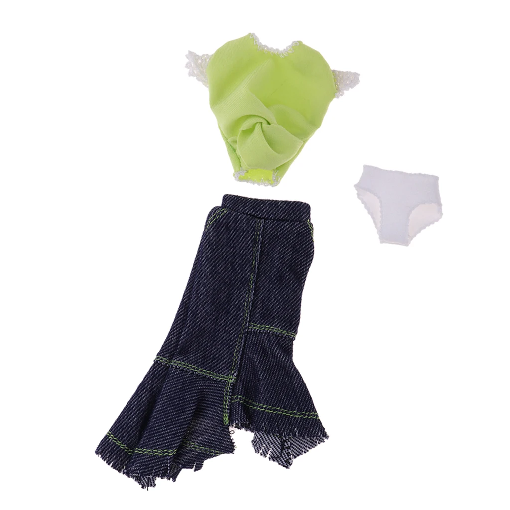 New Trendy Party Garment Set - Tops T-shirt and Denim Half Length Skirt Miniskirt For Blythe Doll Summer Clothing Accessories