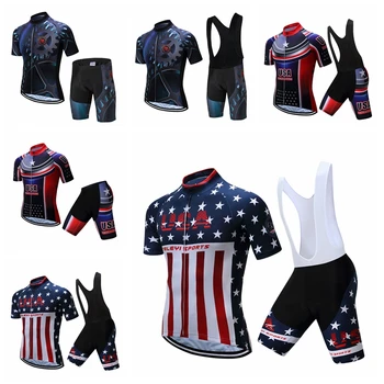 

2018 Cool Team Men's Cycling Jersey sets Blue US Cycling Set Short sleeve Bicycle Bike mtb Jersey Cycling Clothing Brethable