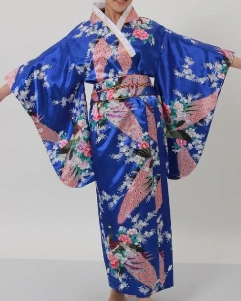 Светильник синий классический традиционный японский женский кимоно юката с Obi сценические танцевальные костюмы Один размер H0028