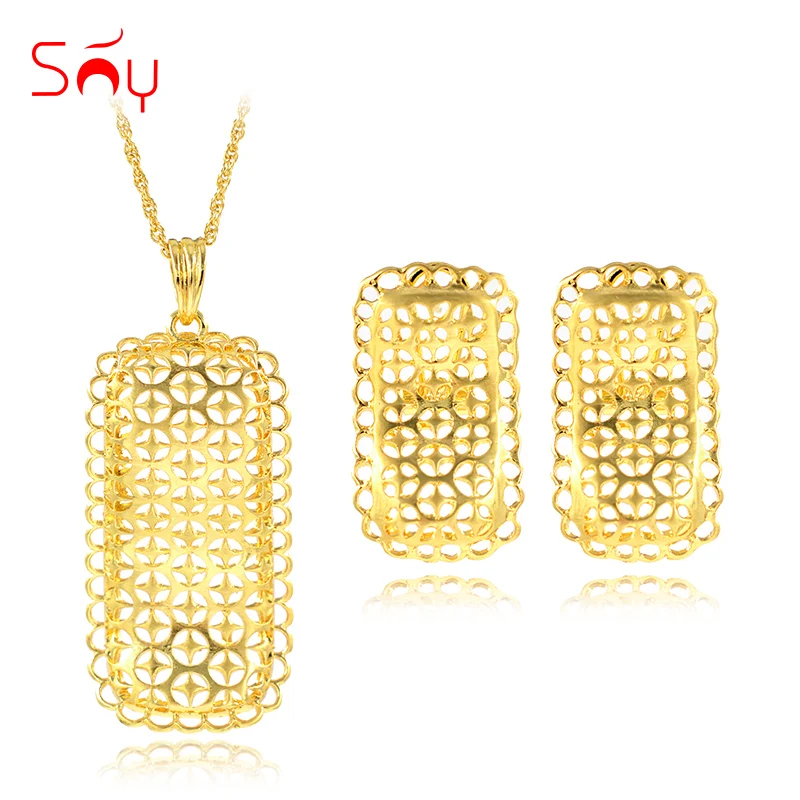 

Sunny Jewelry Fashion Trendy New Jewelry Sets For Women Necklace Earrings Pendant Alloy Square Hollow Out For Party Daily Gift